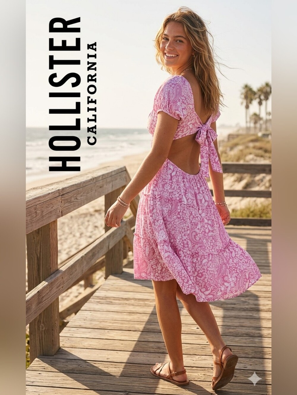 Hollister Pink Paisley Back-Tie Summer Dress